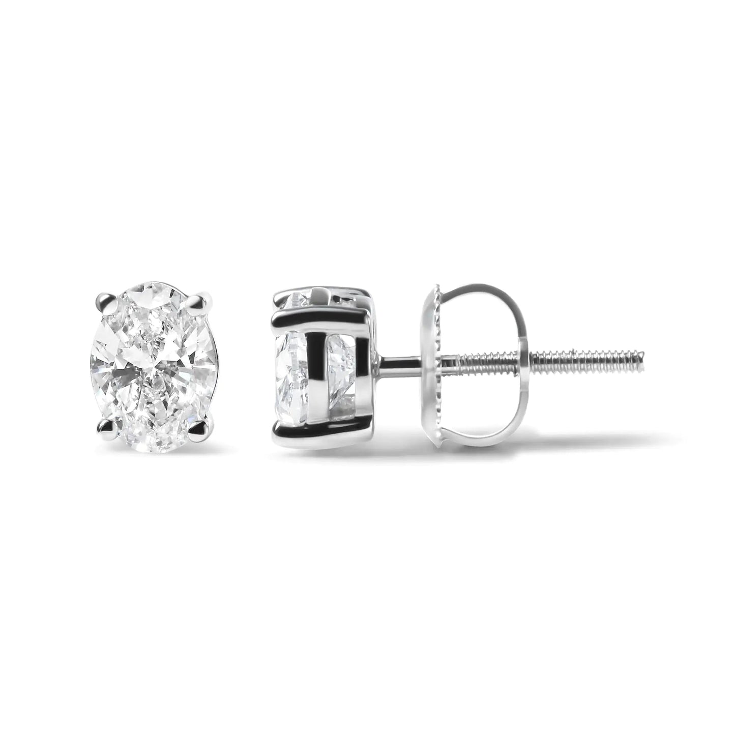 14K White Gold Prong Set Lab Grown Oval Diamond Solitaire Stud Earring (F-G Color, VS1-VS2 Clarity) WEM Support (www.WEM.support)