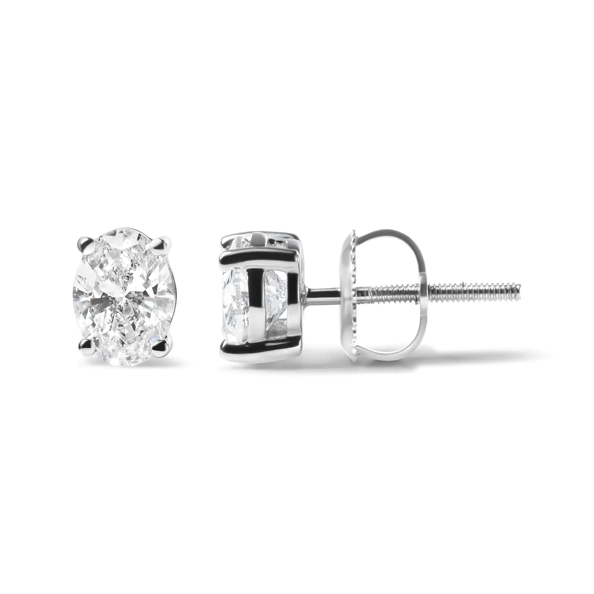 14K White Gold Prong Set Lab Grown Oval Diamond Solitaire Stud Earring (F-G Color, VS1-VS2 Clarity) WEM Support (www.WEM.support)