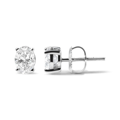 14K White Gold Prong Set Lab Grown Oval Diamond Solitaire Stud Earring (F-G Color, VS1-VS2 Clarity) WEM Support (www.WEM.support)