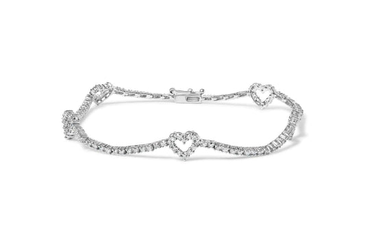 14K White Gold 1 1/2 Cttw Diamond Heart Station Strand Bracelet (H-I Color, I1-I2 Clarity) - 7.5 Inches WEM Support (www.WEM.support)
