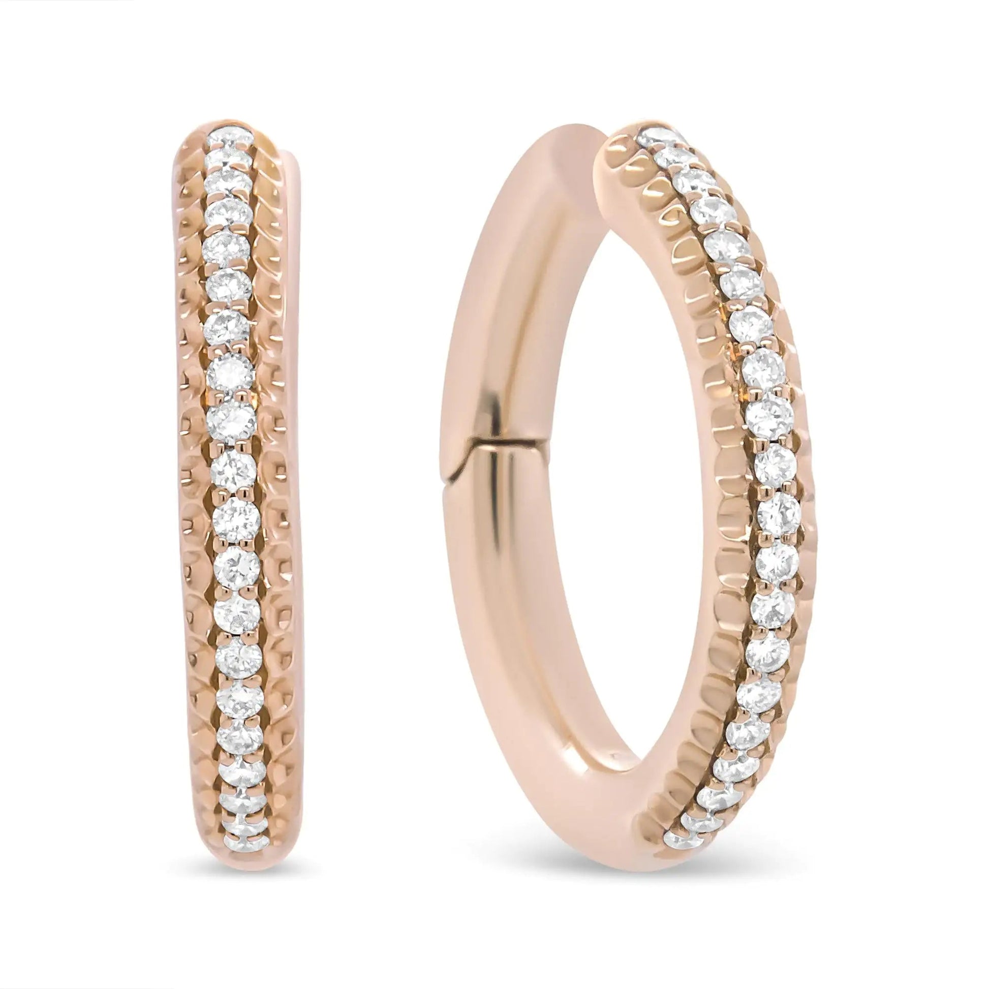 18K Rose Gold 1/3 Cttw Round Cut Diamond Hoop Earrings (F-G Color, VS1-VS2 Clarity) WEM Support (www.WEM.support)