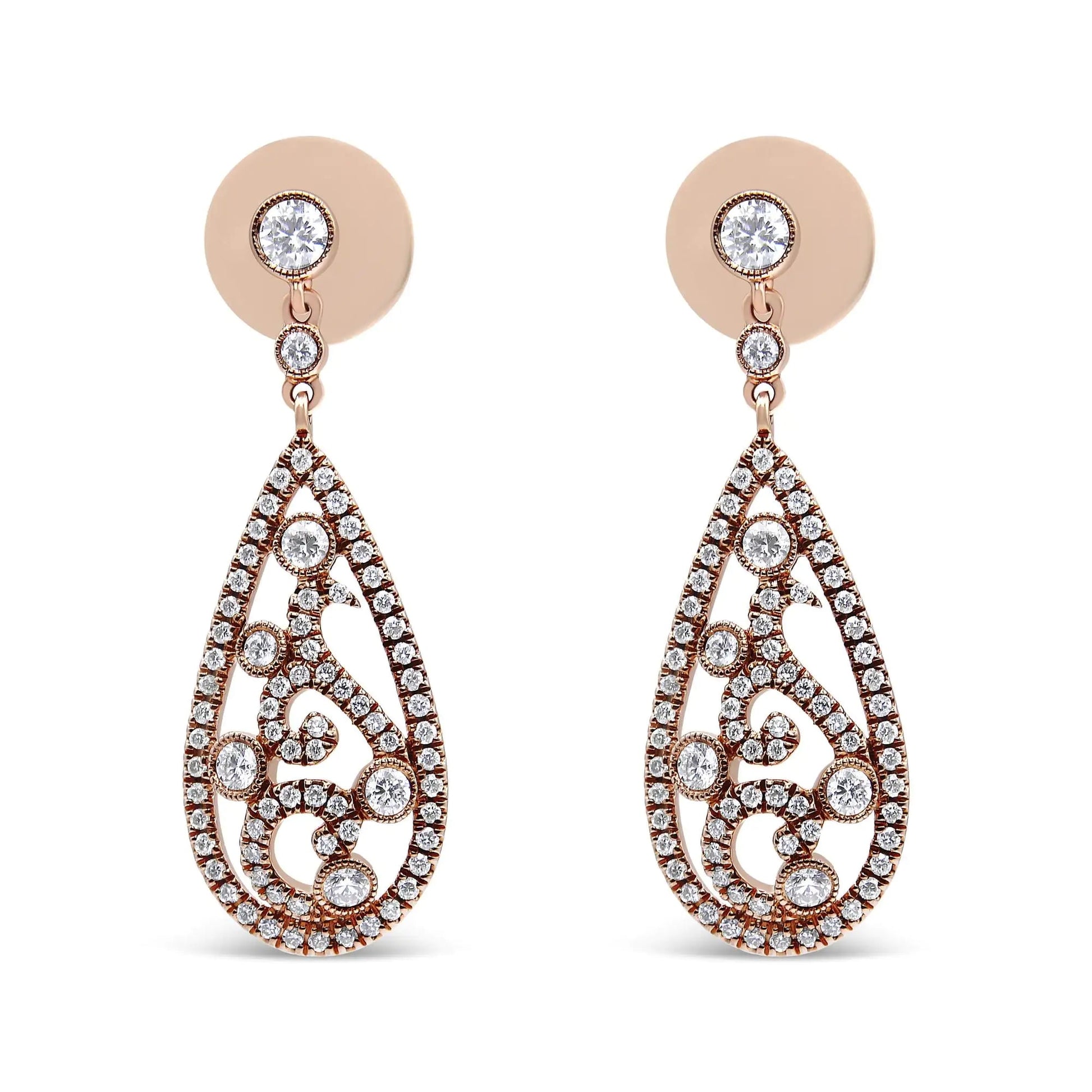 18K Rose Gold 1 1/4 Cttw Diamond Teardrop Shaped Drop and Dangle Screw Back Stud Earring (F-G Color, VS1-VS2 Clarity) WEM Support (www.WEM.support)