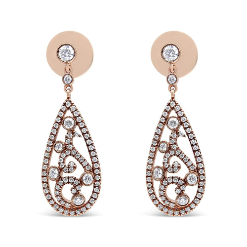 18K Rose Gold 1 1/4 Cttw Diamond Teardrop Shaped Drop and Dangle Screw Back Stud Earring (F-G Color, VS1-VS2 Clarity) WEM Support (www.WEM.support)