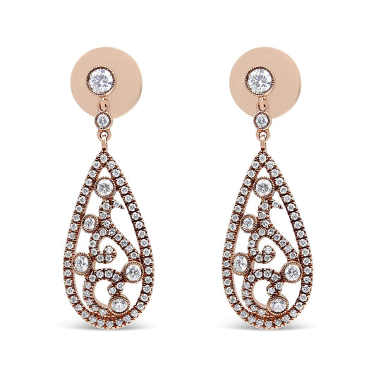 18K Rose Gold 1 1/4 Cttw Diamond Teardrop Shaped Drop and Dangle Screw Back Stud Earring (F-G Color, VS1-VS2 Clarity) WEM Support (www.WEM.support)