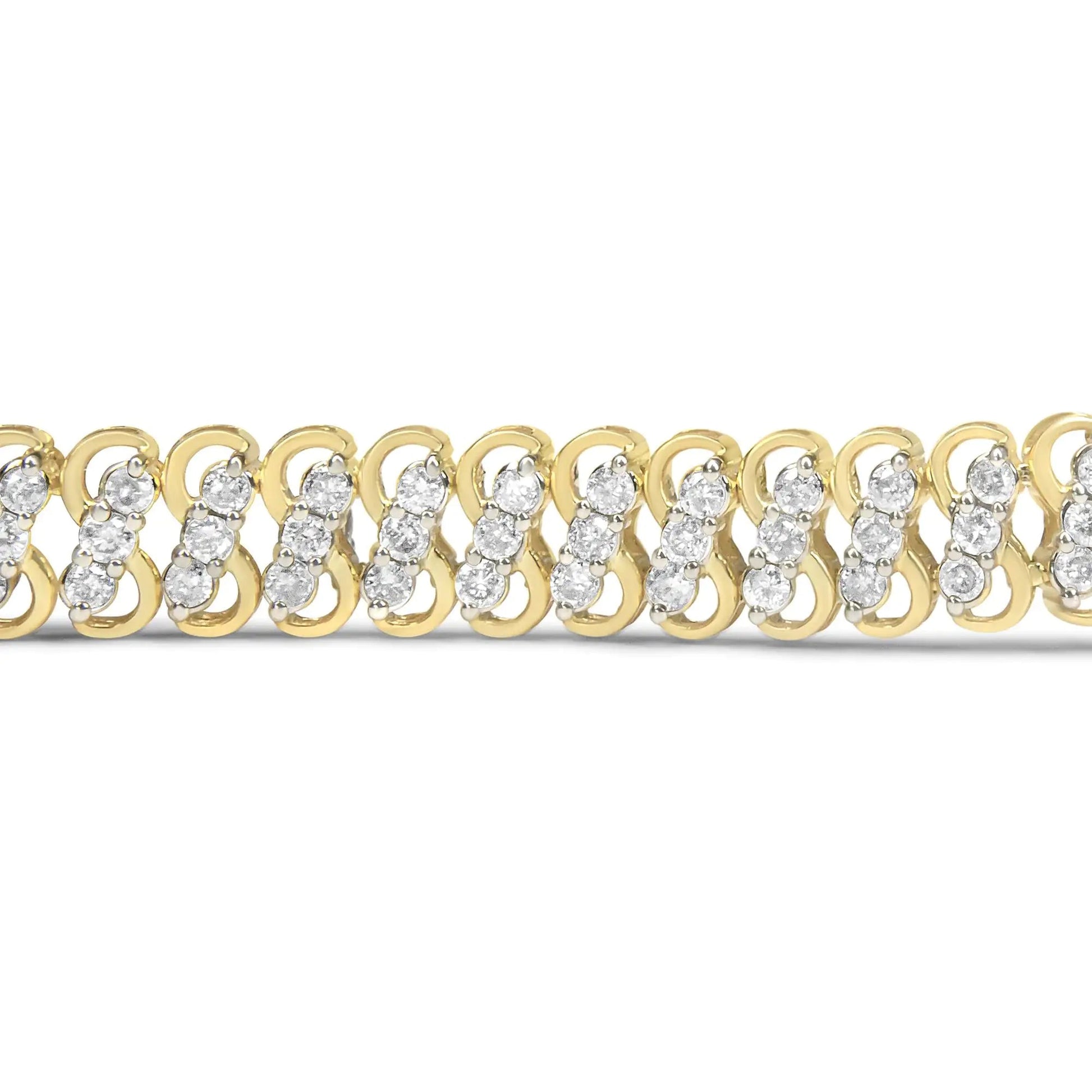 10K Yellow Gold 4.0 Cttw Diamond Triple Row Infinity 7" "S" Link Tennis Bracelet (J-K Color, I2-I3 Clarity) WEM Support (www.WEM.support)