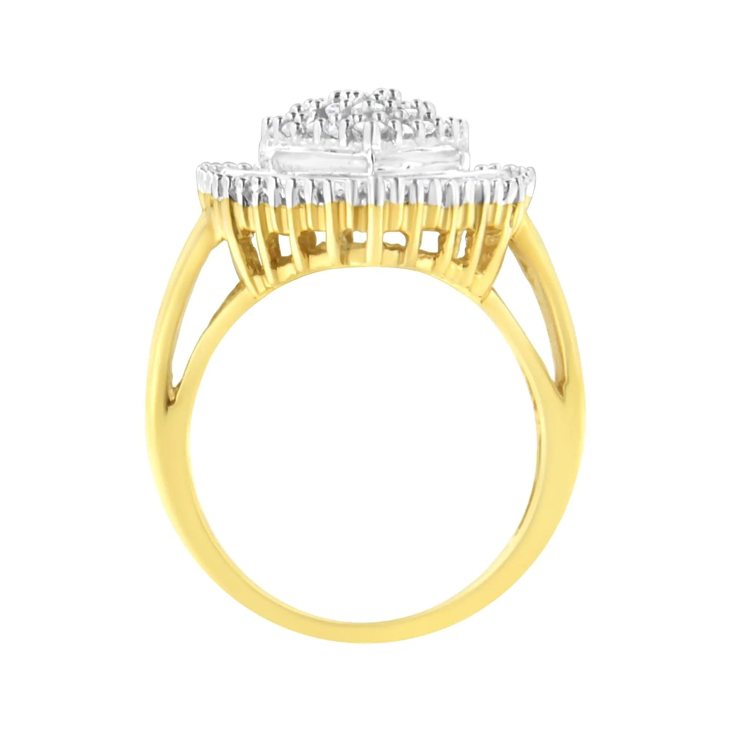 10K Yellow Gold 1.0 Cttw Round and Baguette Cut Diamond Oval Shaped Cluster Ring (I-J Color, I1-I2 Clarity) WEM Support (www.WEM.support)