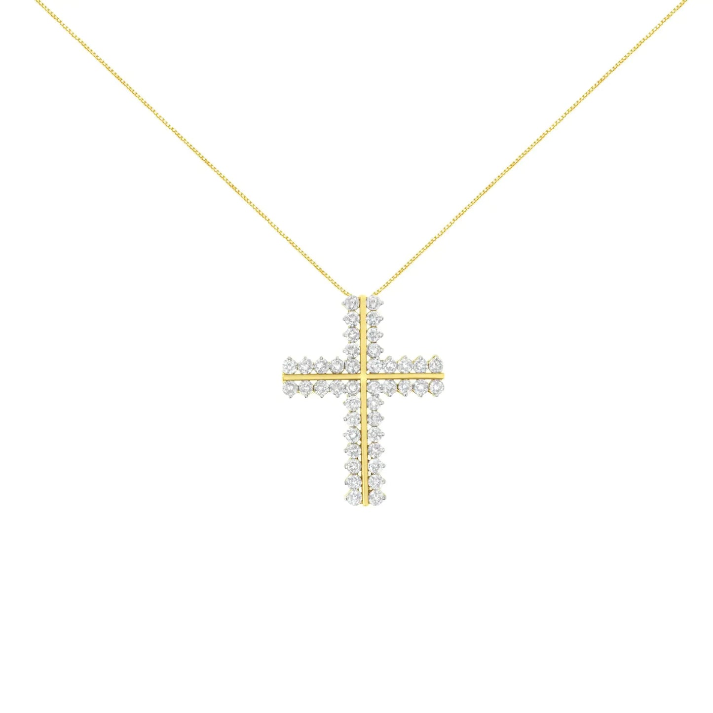 10K Yellow Gold 4.0 Cttw Diamond Two Row Cross 18" Pendant Necklace (J-K Clarity, I1-I2 Color) WEM Support (www.WEM.support)
