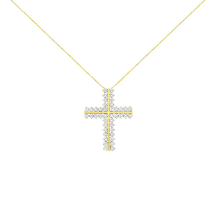 10K Yellow Gold 4.0 Cttw Diamond Two Row Cross 18" Pendant Necklace (J-K Clarity, I1-I2 Color) WEM Support (www.WEM.support)