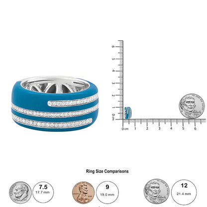 .925 Sterling Silver Turquoise Enamel 5/8 Cttw Round Diamond Wide Band Statement Ring (F-G Color, VS1-VS2 Clarity) WEM Support (www.WEM.support)