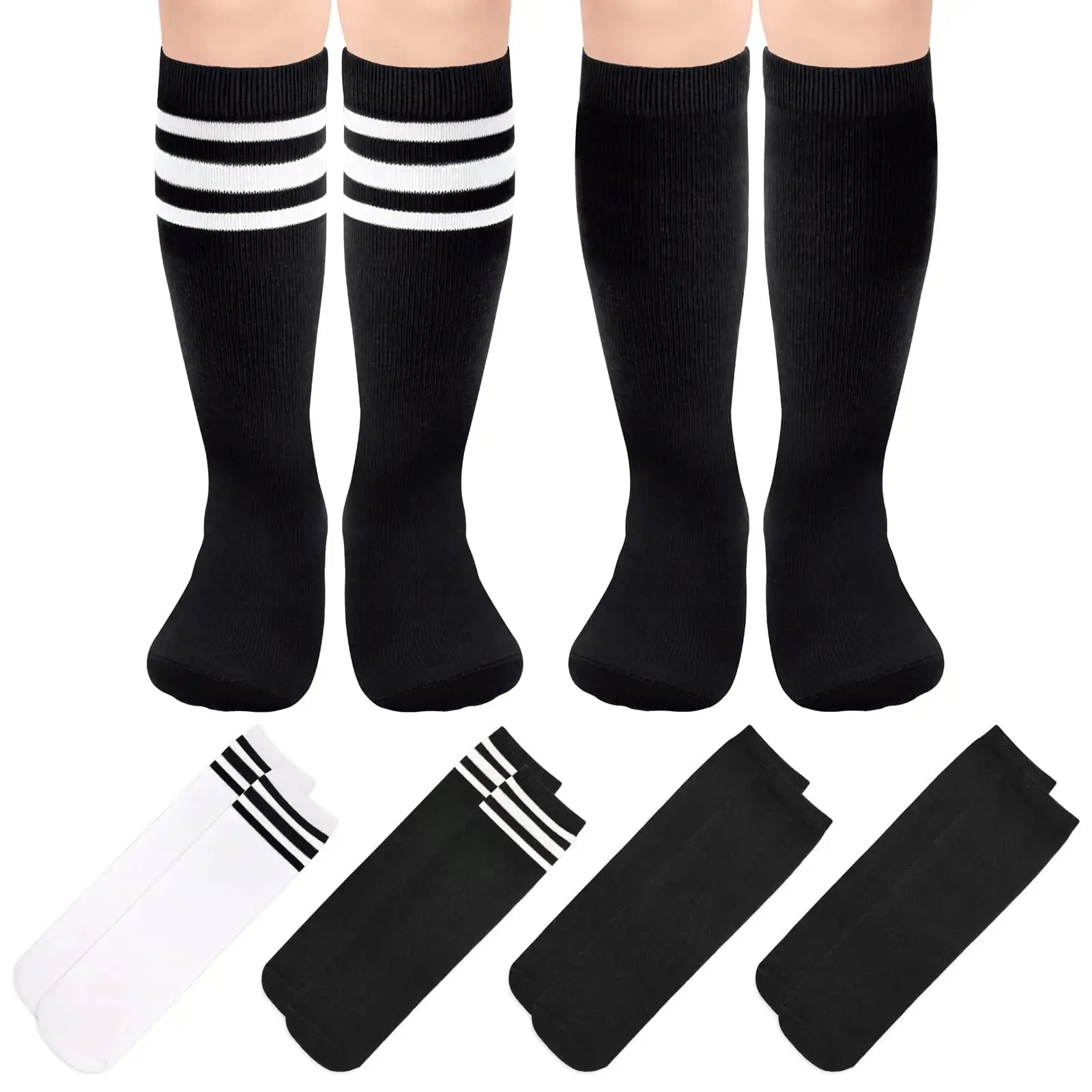 4 Pairs Kids Soccer Socks Toddler Soccer Socks Girls Boys Soccer Socks Toddler Knee High Socks Toddler Kids Tube Socks 3-6 Years Black, Black, Black/White, White/Black My Store