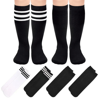 4 Pairs Kids Soccer Socks Toddler Soccer Socks Girls Boys Soccer Socks Toddler Knee High Socks Toddler Kids Tube Socks 3-6 Years Black, Black, Black/White, White/Black My Store