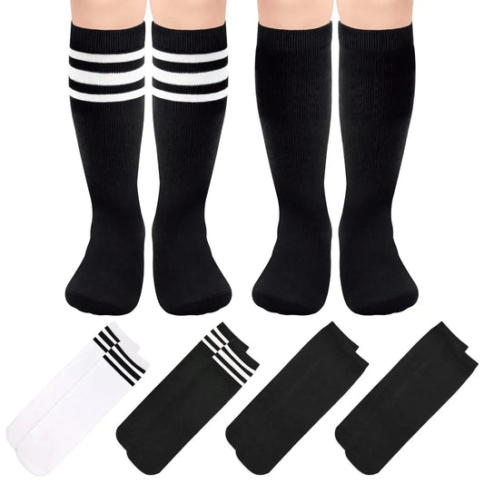 4 Pairs Kids Soccer Socks Toddler Soccer Socks Girls Boys Soccer Socks Toddler Knee High Socks Toddler Kids Tube Socks 3-6 Years Black, Black, Black/White, White/Black My Store