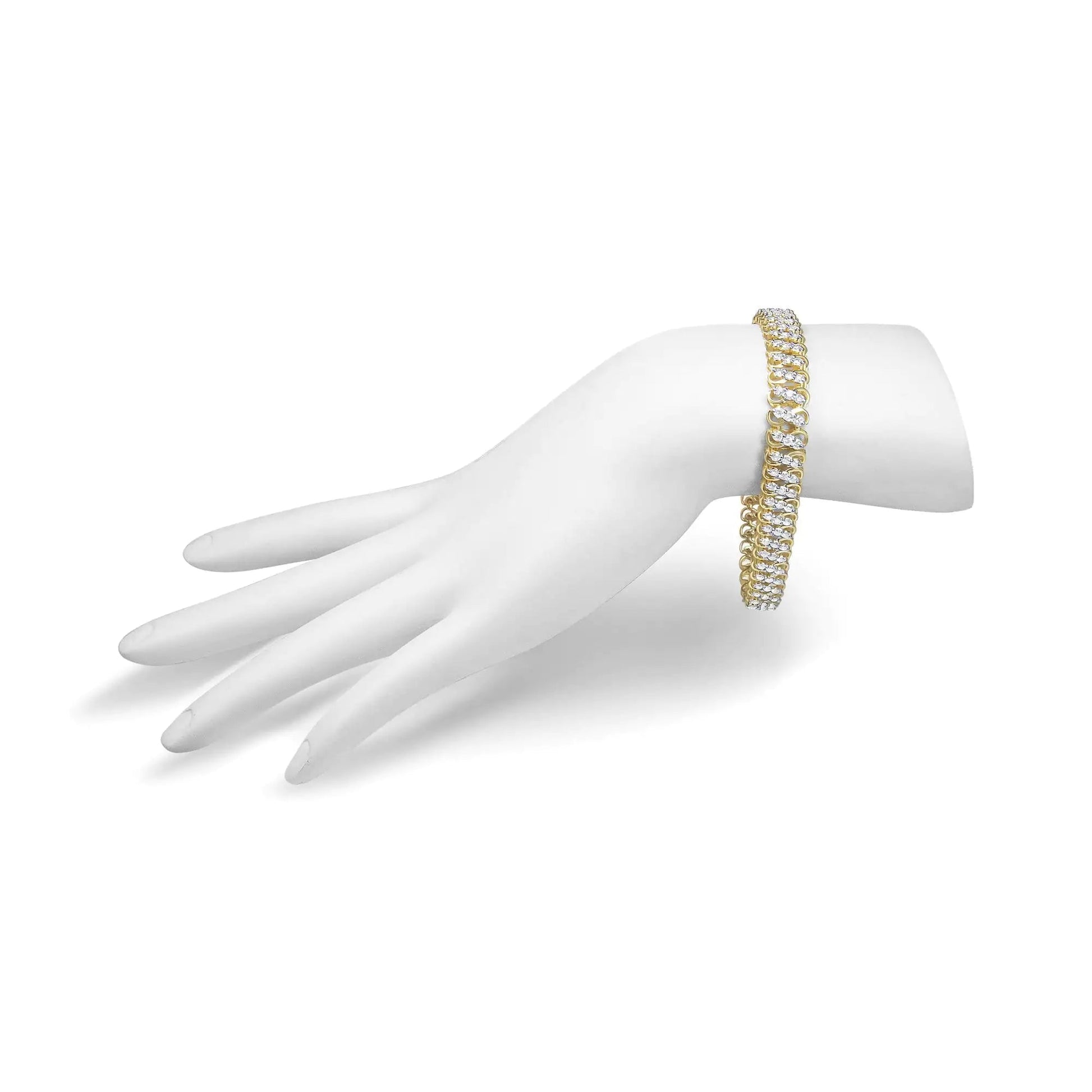 10K Yellow Gold 4.0 Cttw Diamond Triple Row Infinity 7" "S" Link Tennis Bracelet (J-K Color, I2-I3 Clarity) WEM Support (www.WEM.support)