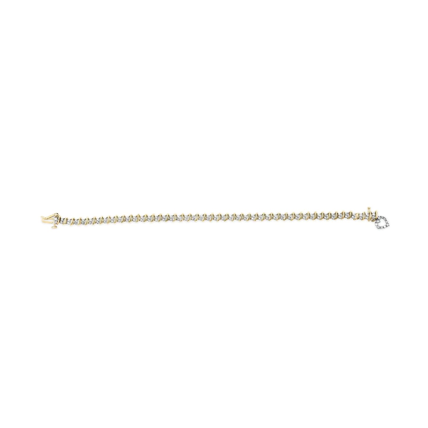 10K Yellow Gold 1.00 Cttw Diamond Spiral Link 7" Bracelet with Heart Charm (H-I Color, I3 Clarity) WEM Support (www.WEM.support)