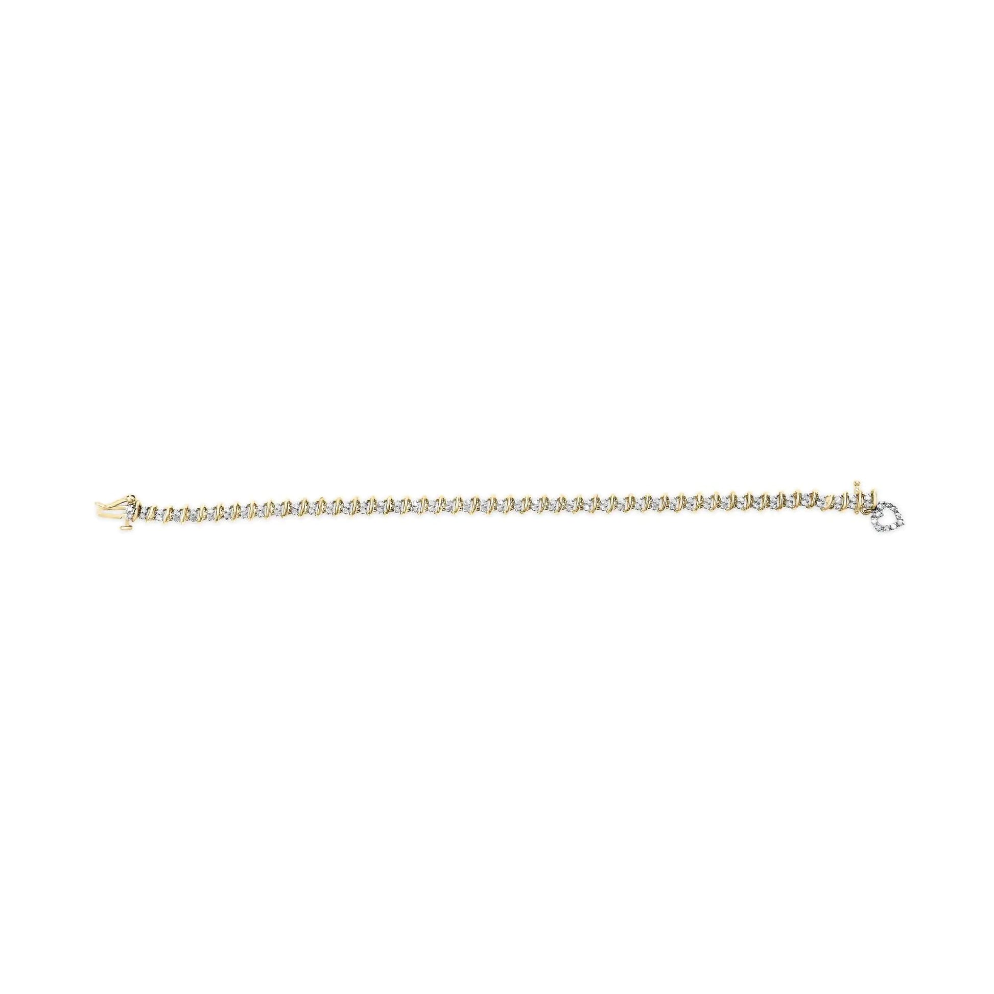 10K Yellow Gold 1.00 Cttw Diamond Spiral Link 7" Bracelet with Heart Charm (H-I Color, I3 Clarity) WEM Support (www.WEM.support)