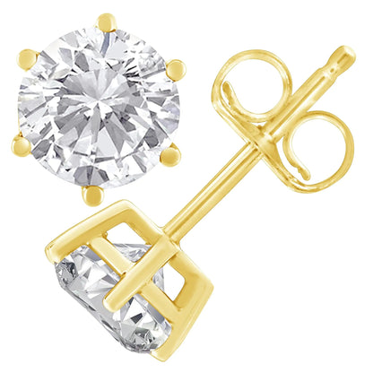 14K Yellow Gold 3/4 Cttw Round Brilliant-Cut Diamond Classic 6-Prong Stud Earrings (K-L Color, I2-I3 Clarity) WEM Support (www.WEM.support)