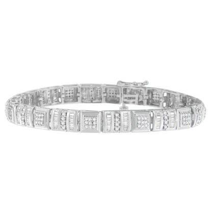 10K White Gold Round and Baguette Cut Diamond Bracelet (2.00 cttw, H-I Color, I2-I3 Clarity) WEM Support (www.WEM.support)