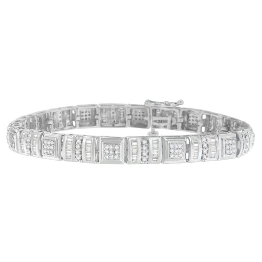 10K White Gold Round and Baguette Cut Diamond Bracelet (2.00 cttw, H-I Color, I2-I3 Clarity) WEM Support (www.WEM.support)