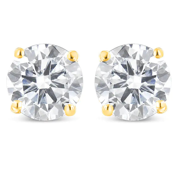 10K Yellow Gold 1.00 Cttw Round Brilliant-Cut Near Colorless Diamond Classic 4-Prong Stud Earrings with Screw Backs (J-K Color, I1-I2 Clarity) WEM Support (www.WEM.support)
