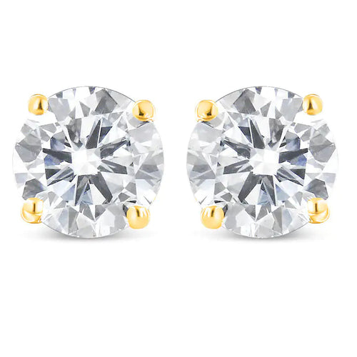 10K Yellow Gold 1.00 Cttw Round Brilliant-Cut Near Colorless Diamond Classic 4-Prong Stud Earrings with Screw Backs (J-K Color, I1-I2 Clarity) WEM Support (www.WEM.support)