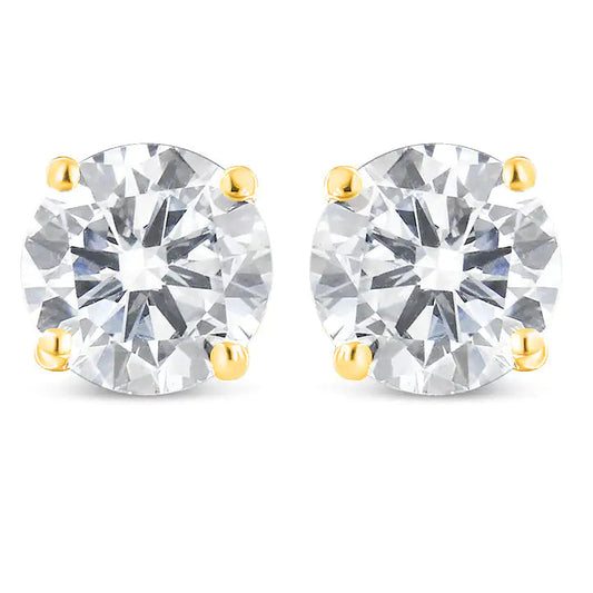 10K Yellow Gold 1.00 Cttw Round Brilliant-Cut Near Colorless Diamond Classic 4-Prong Stud Earrings with Screw Backs (J-K Color, I1-I2 Clarity) WEM Support (www.WEM.support)
