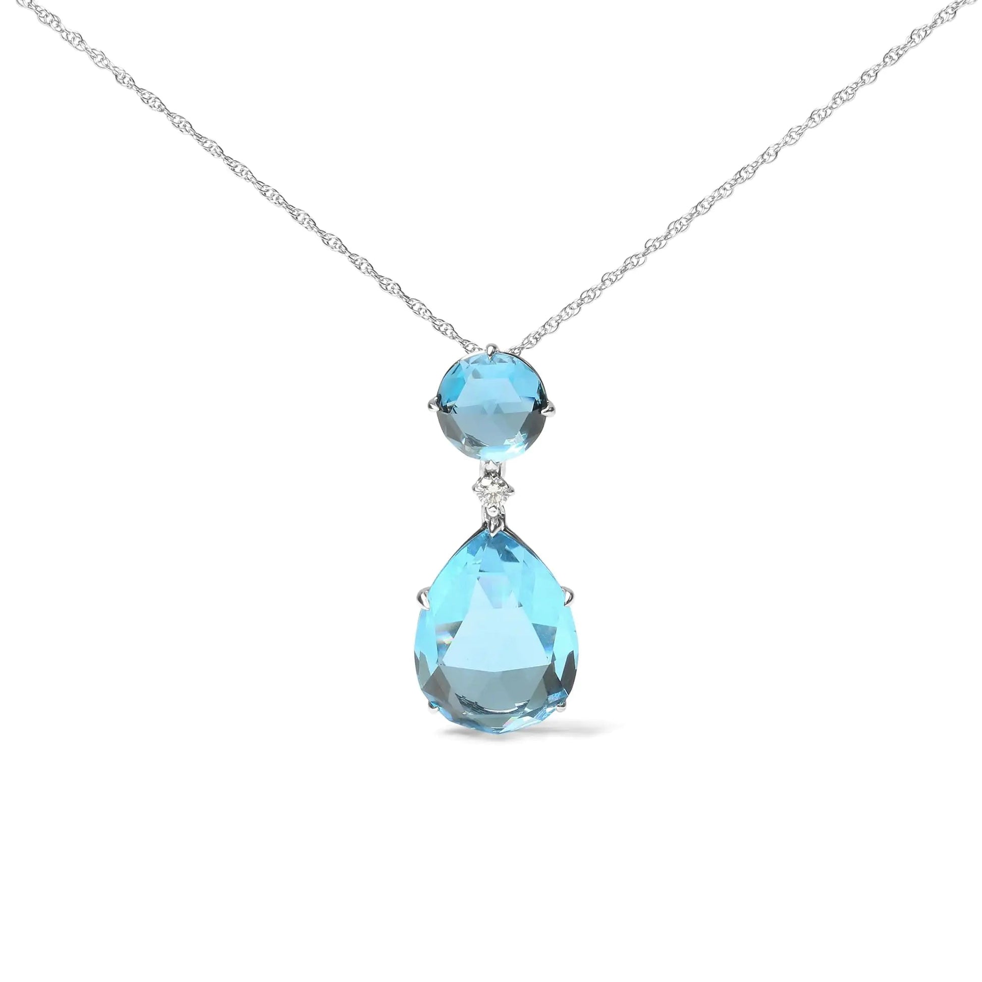 18K White Gold Diamond Accent and Round London Blue Topaz and Pear Cut Sky Blue Topaz Dangle Drop 18" Pendant Necklace (G-H Color, SI1-SI2 Clarity) WEM Support (www.WEM.support)