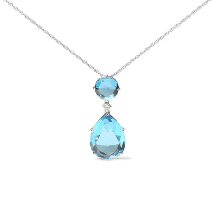 18K White Gold Diamond Accent and Round London Blue Topaz and Pear Cut Sky Blue Topaz Dangle Drop 18" Pendant Necklace (G-H Color, SI1-SI2 Clarity) WEM Support (www.WEM.support)