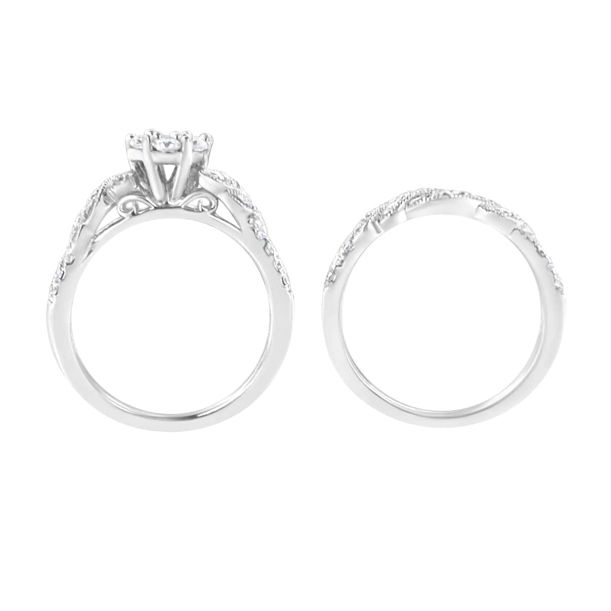 .925 Sterling Silver 1 cttw Lab Grown Diamond Engagement Ring and Band Set (F-G Color, VS2-SI1 Clarity) WEM Support (www.WEM.support)
