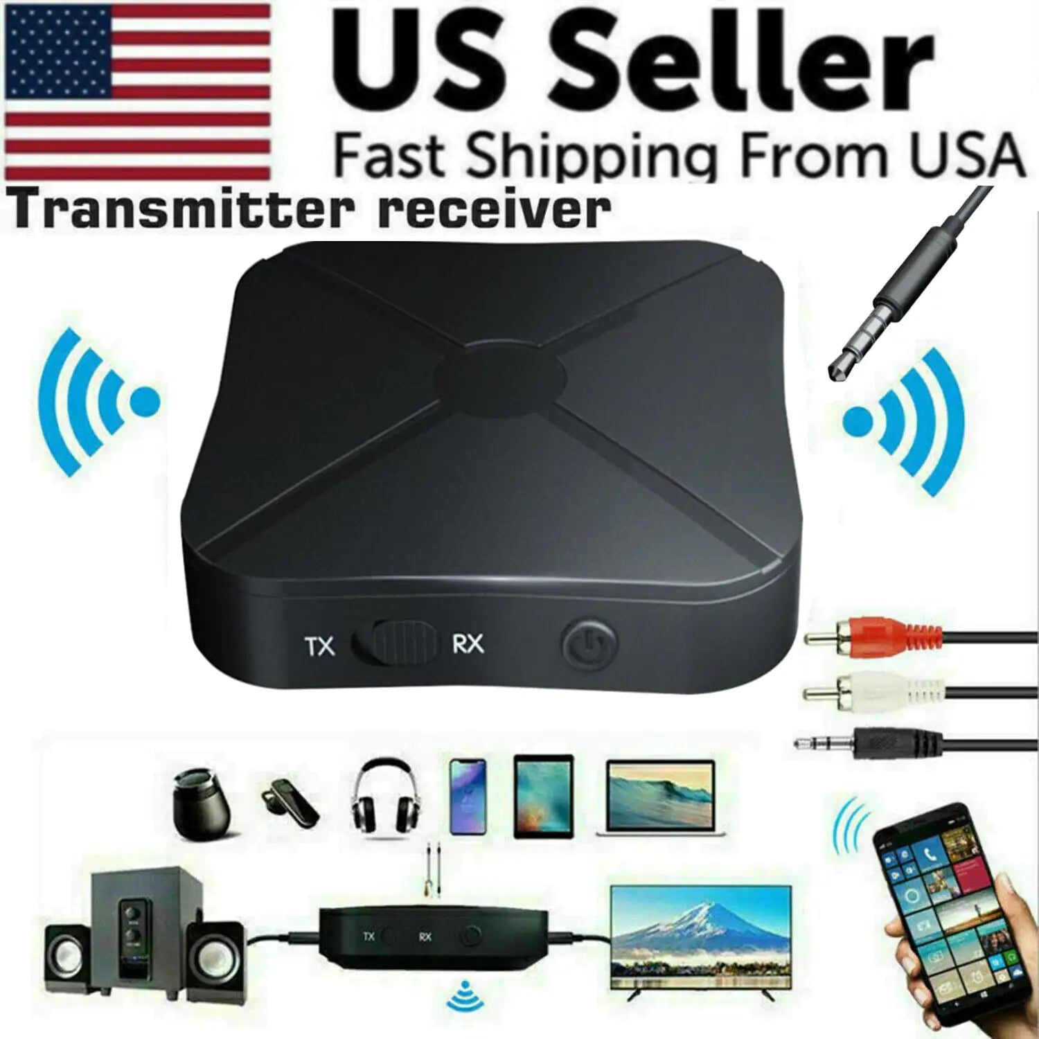 2in1 Bluetooth Transmitter Receiver Wireless Adapter TV Home Stereo A2DP Audio WEM Support (www.WEM.support)