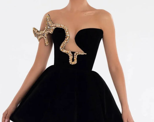 Strapless Sequined V-neck Tight Dress Women WEM Support (www.WEM.support)