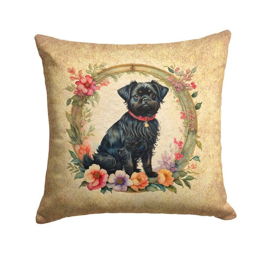 Affenpinscher and Flowers Throw Pillow WEM Support (www.WEM.support)