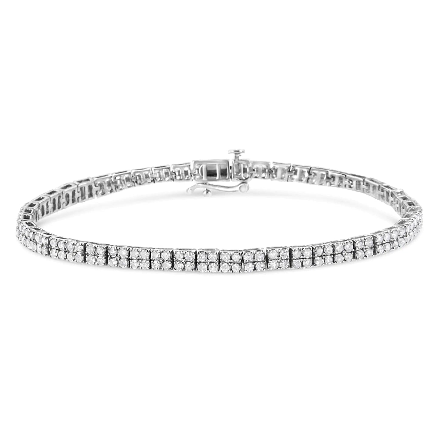.925 Sterling Silver 3.0 Cttw Prong-Set Round Diamond 2 Row Link Tennis Bracelet (I-J Color, I3 Clarity) - 7.25" WEM Support (www.WEM.support)
