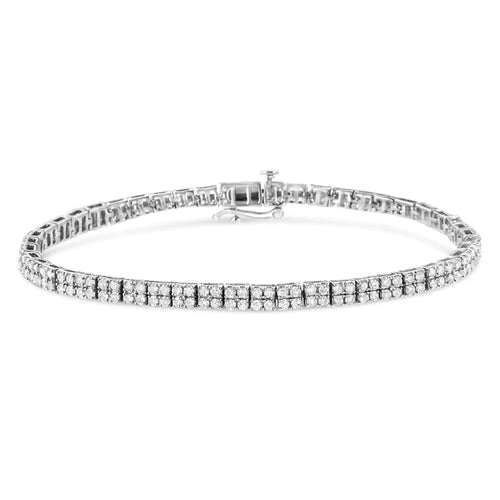 .925 Sterling Silver 3.0 Cttw Prong-Set Round Diamond 2 Row Link Tennis Bracelet (I-J Color, I3 Clarity) - 7.25" WEM Support (www.WEM.support)