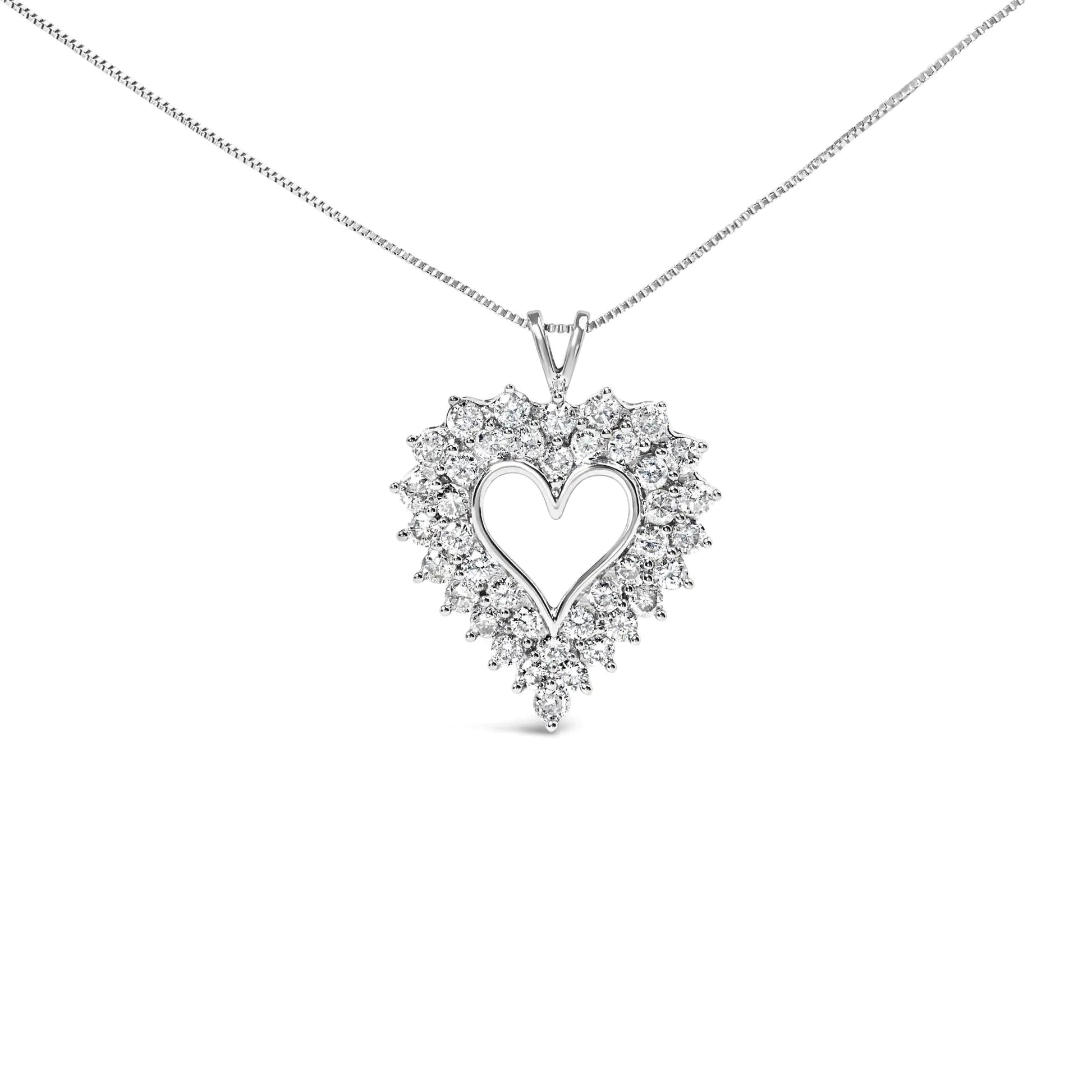 925 Sterling Silver 4.0 Cttw Diamond Two Row Open Heart 18" Pendant Necklace (I-J Color, I2-I3 Clarity) WEM Support (www.WEM.support)