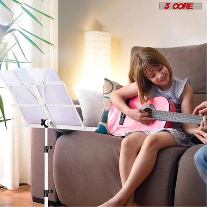 Suporte de Música 5Core para Partituras Portátil Tripé Ajustável Dobrável Porta-Notas BRANCO WEM Support (www.WEM.support)