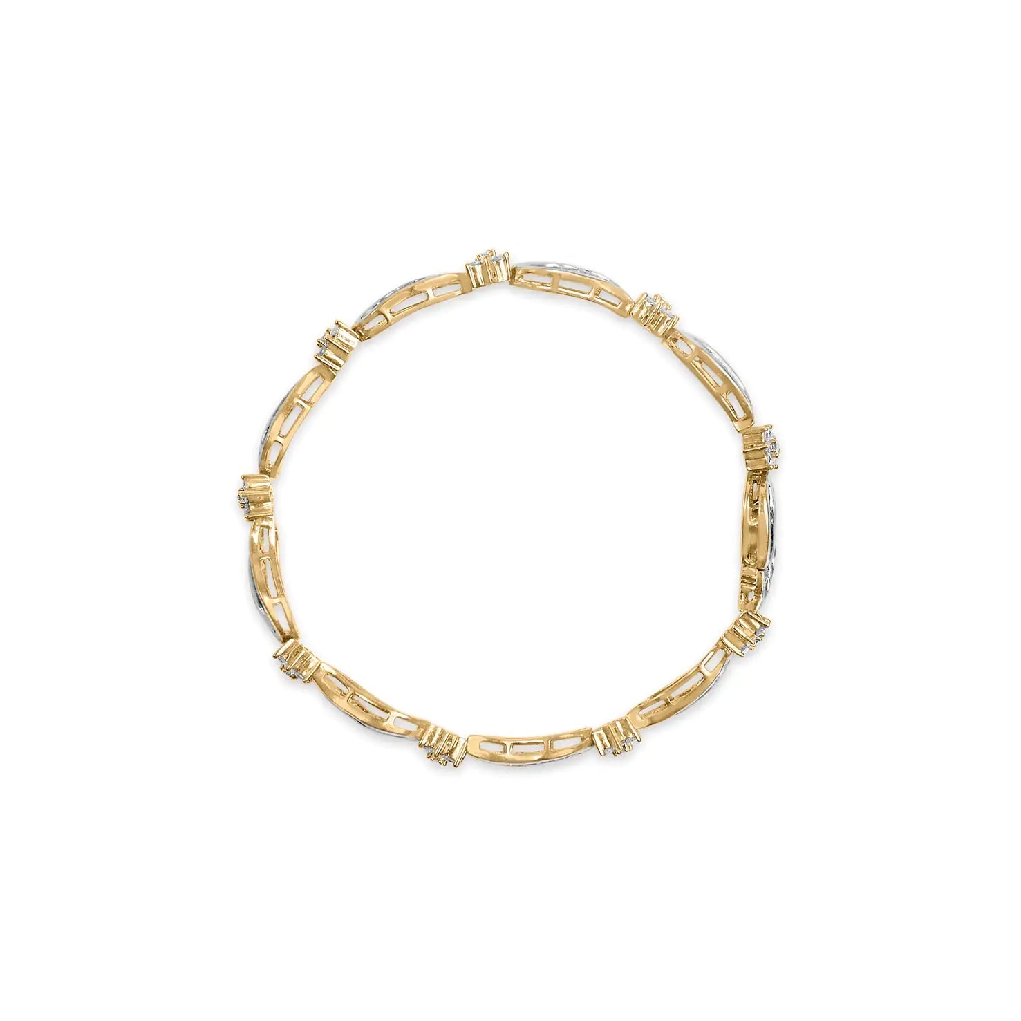10K Yellow and White Gold 3.00 Cttw Diamond Cluster and Wave Link Bracelet (I-J Color, I1-I2 Clarity) - 7.25" WEM Support (www.WEM.support)