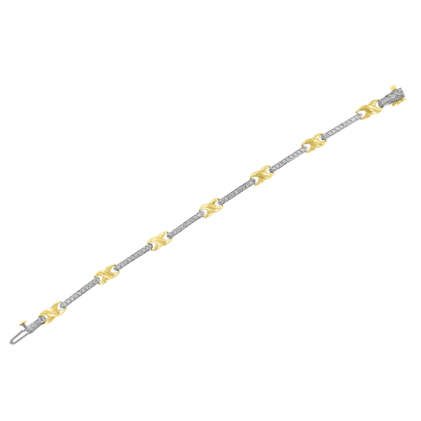 10K Yellow Gold 1.00 Cttw Pave Set Diamond Bar and  X-Link 7" Bracelet (I-J Color, I3 Quality) WEM Support (www.WEM.support)