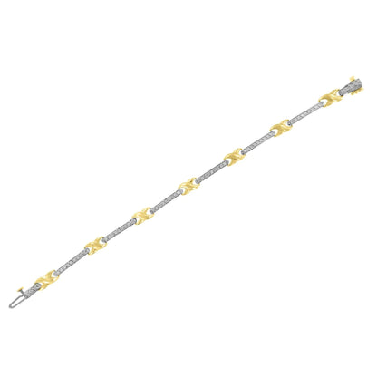 10K Yellow Gold 1.00 Cttw Pave Set Diamond Bar and  X-Link 7" Bracelet (I-J Color, I3 Quality) WEM Support (www.WEM.support)