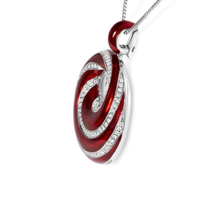 .925 Sterling Silver Red Enamel and 1/2 Diamond Endless Swirl Medallion 18" Pendant Necklace (F-G Color, VS1-VS2 Clarity) WEM Support (www.WEM.support)