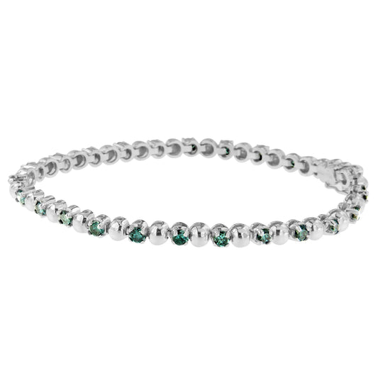 14K White Gold Round-Cut Blue Diamonds Bracelet (3.00 cttw, Blue Color, Clarity) WEM Support (www.WEM.support)