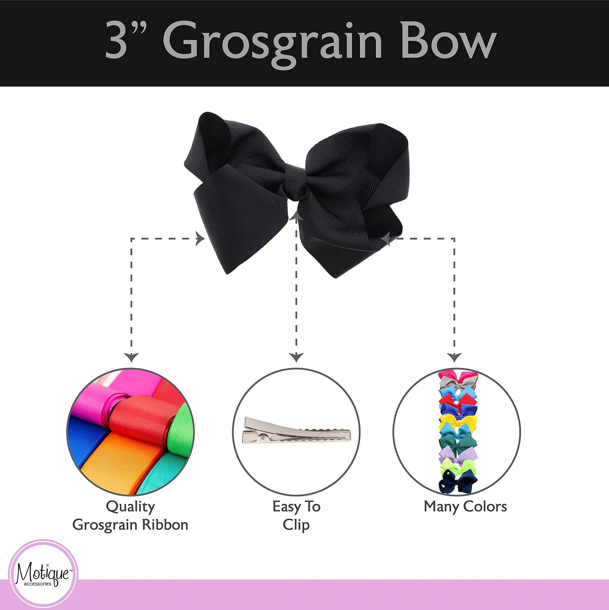 3 Inch Black Grosgrain Bow for Little Girls- Set of 2 (Black) My Store