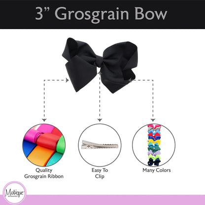 3 Inch Black Grosgrain Bow for Little Girls- Set of 2 (Black) My Store