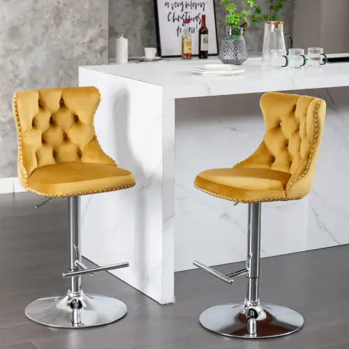 Swivel Velvet Barstools Adjusatble Seat Height From 25-33 Inch Gold,Set Of 2 WEM Support (www.WEM.support)