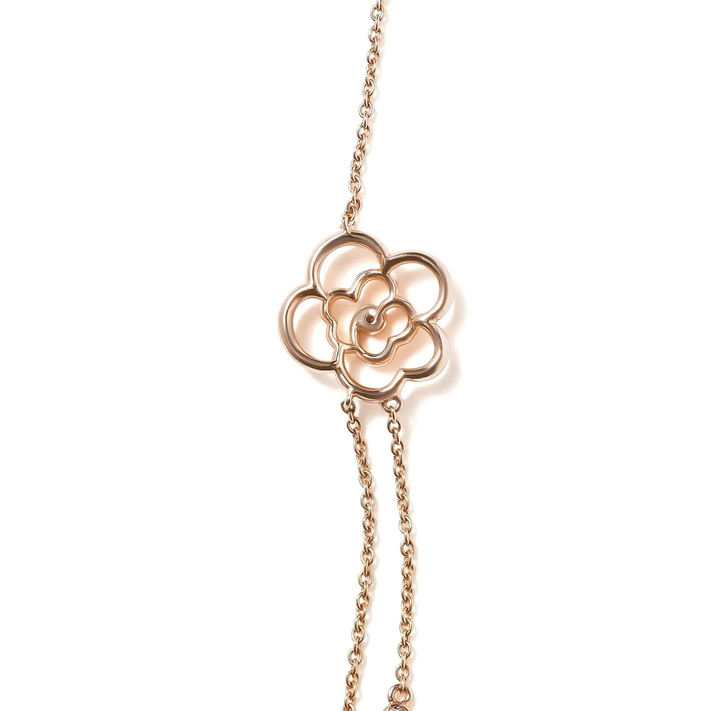 18K Rose Gold 1/2 Cttw Diamond and Freshwater Pearl Double Strand Station Necklace  (G-H Color, SI1-SI2 Clarity) - Adjustable up to 16" to 20" WEM Support (www.WEM.support)