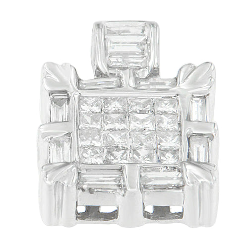 14K White Gold Baguette and Princess Cut Diamond Square Halo Pendant Necklace (3/4 cttw, H-I Color, SI2-I1 Clarity) WEM Support (www.WEM.support)