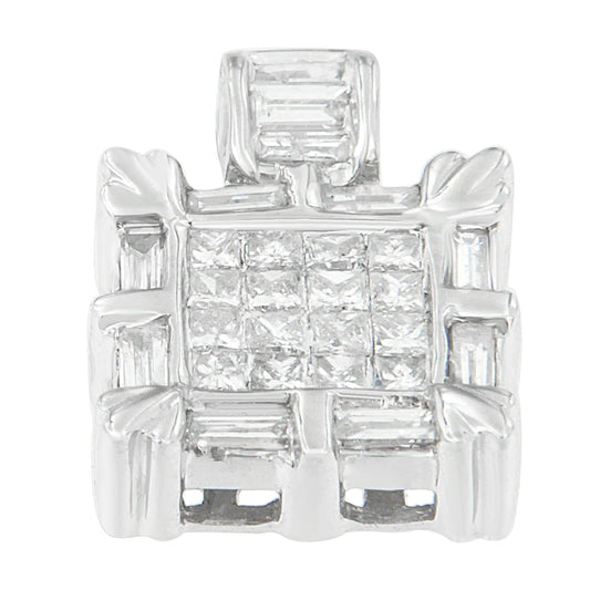 14K White Gold Baguette and Princess Cut Diamond Square Halo Pendant Necklace (3/4 cttw, H-I Color, SI2-I1 Clarity) WEM Support (www.WEM.support)
