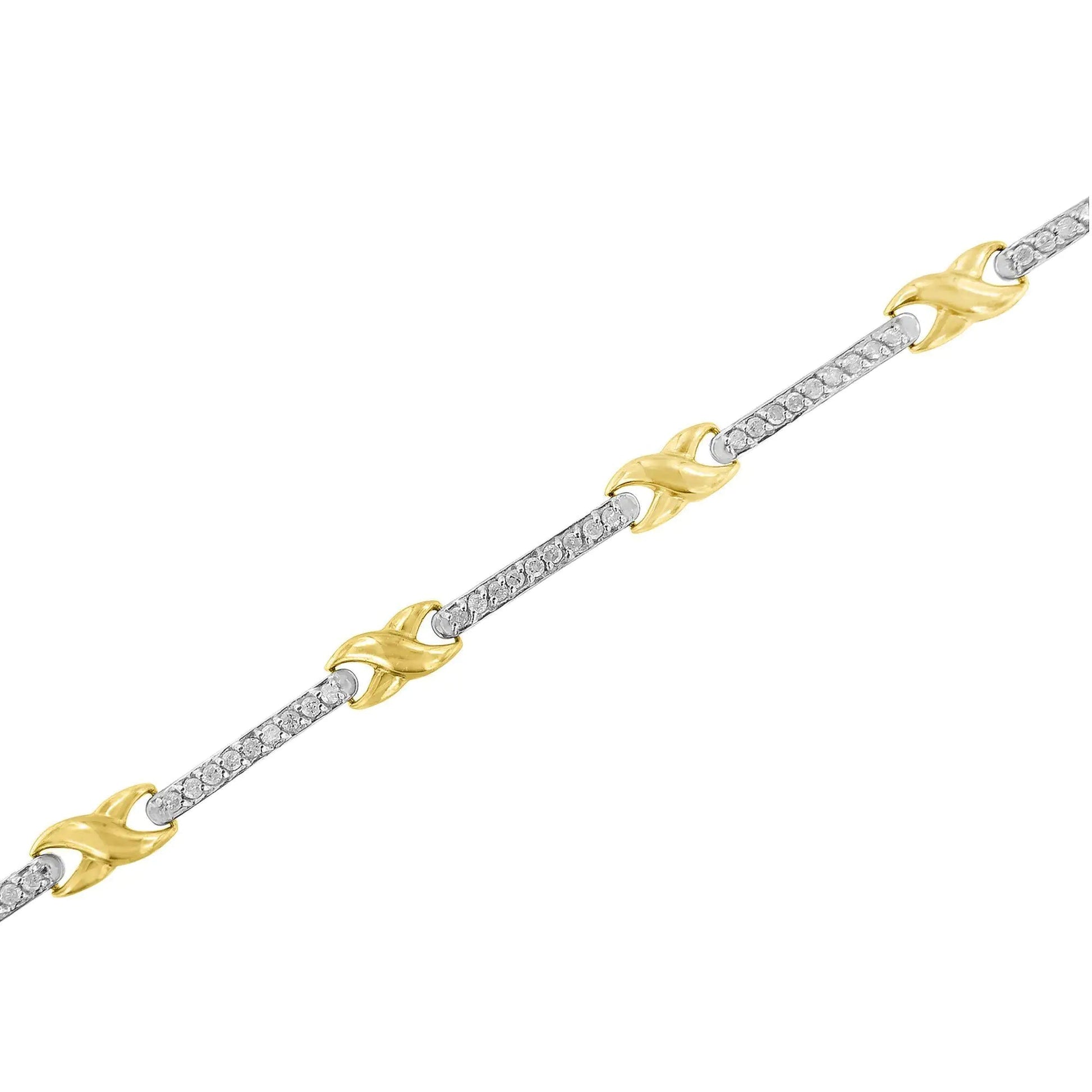 10K Yellow Gold 1.00 Cttw Pave Set Diamond Bar and  X-Link 7" Bracelet (I-J Color, I3 Quality) WEM Support (www.WEM.support)