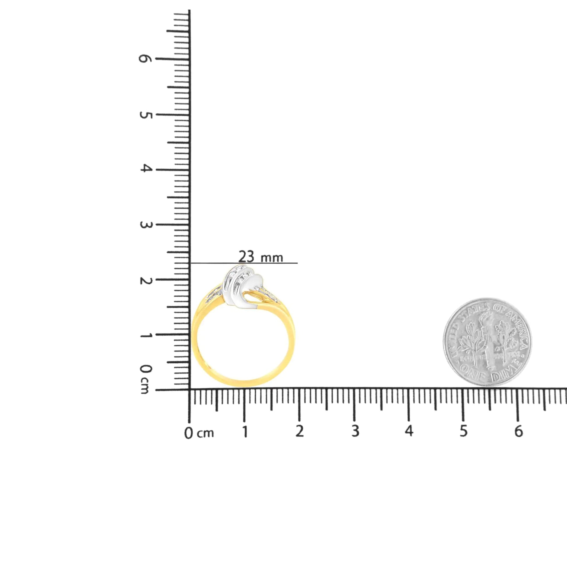 10K Gelb- und Weißgold 1/15 Karat Rundschliff Diamant Bypass Ring (I2 Farbe, I-J Reinheit) WEM Support (www.WEM.support)