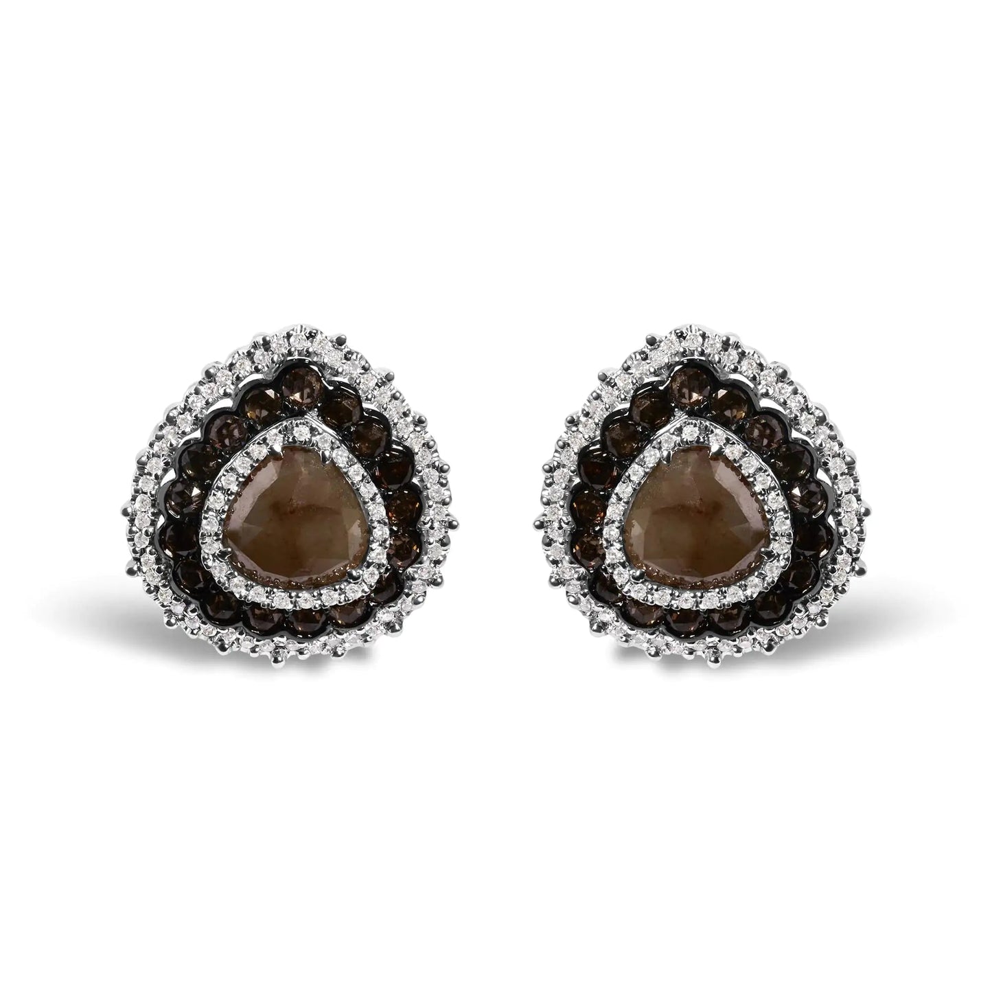 14K White Gold 3 3/4 Cttw Fancy Color Rose Cut Trillion Shaped Triple Halo Stud Earring (Fancy Color, I2-I3 Clarity) WEM Support (www.WEM.support)