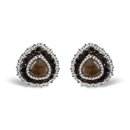 14K White Gold 3 3/4 Cttw Fancy Color Rose Cut Trillion Shaped Triple Halo Stud Earring (Fancy Color, I2-I3 Clarity) WEM Support (www.WEM.support)
